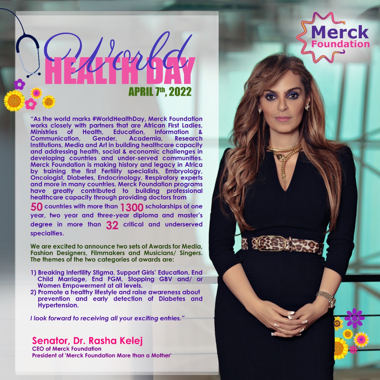 Merck Foundation in partnership with African First Ladies mark ?World Health Day? 2022 by announcing 8 important awards to raise awareness about health & social issues in Africa